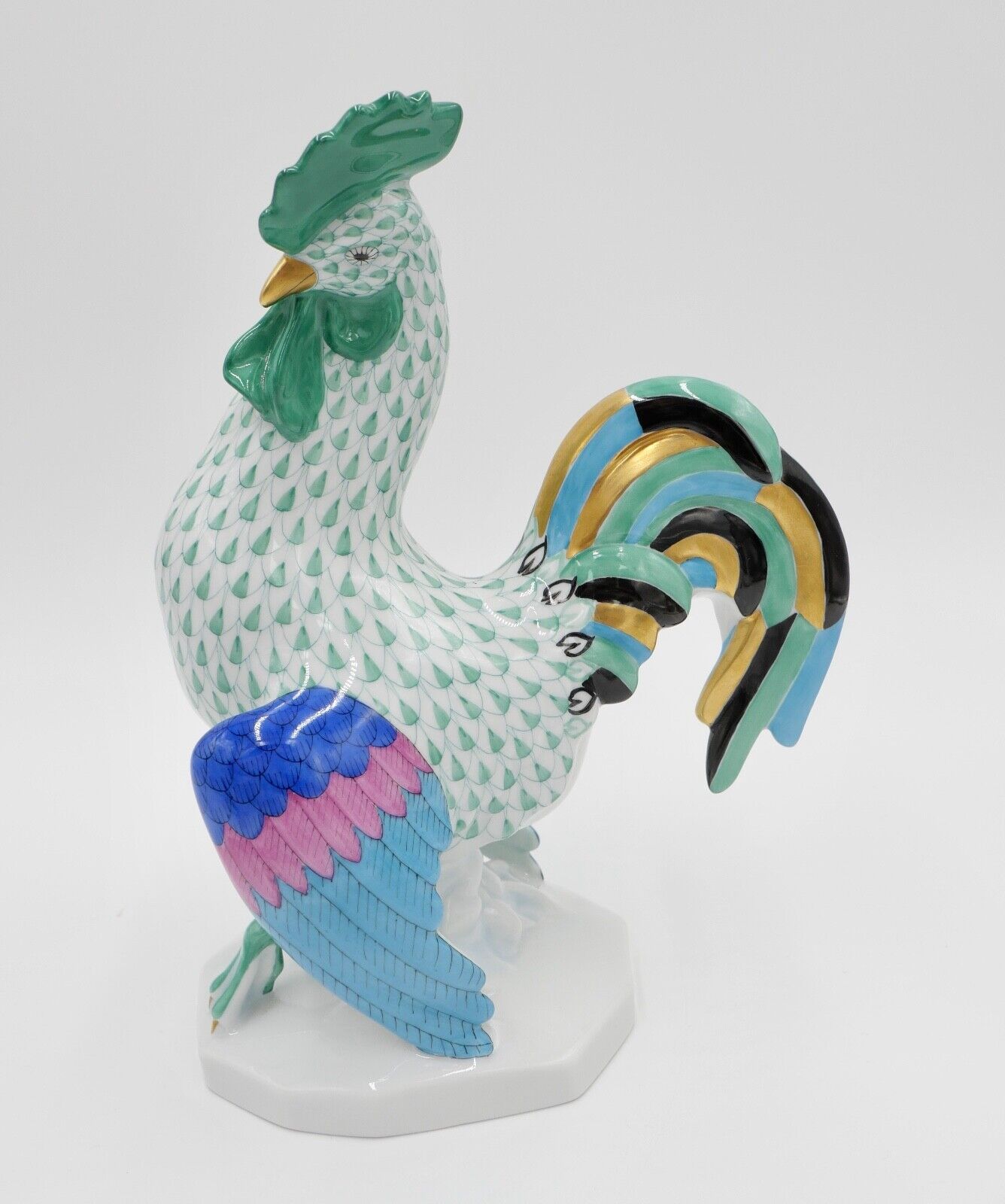 Herend Ungarn Figur Bunter Hahn 23 cm Modell Nr. 5014 Grün NEUwertig - Antikhandel-Stuttgart