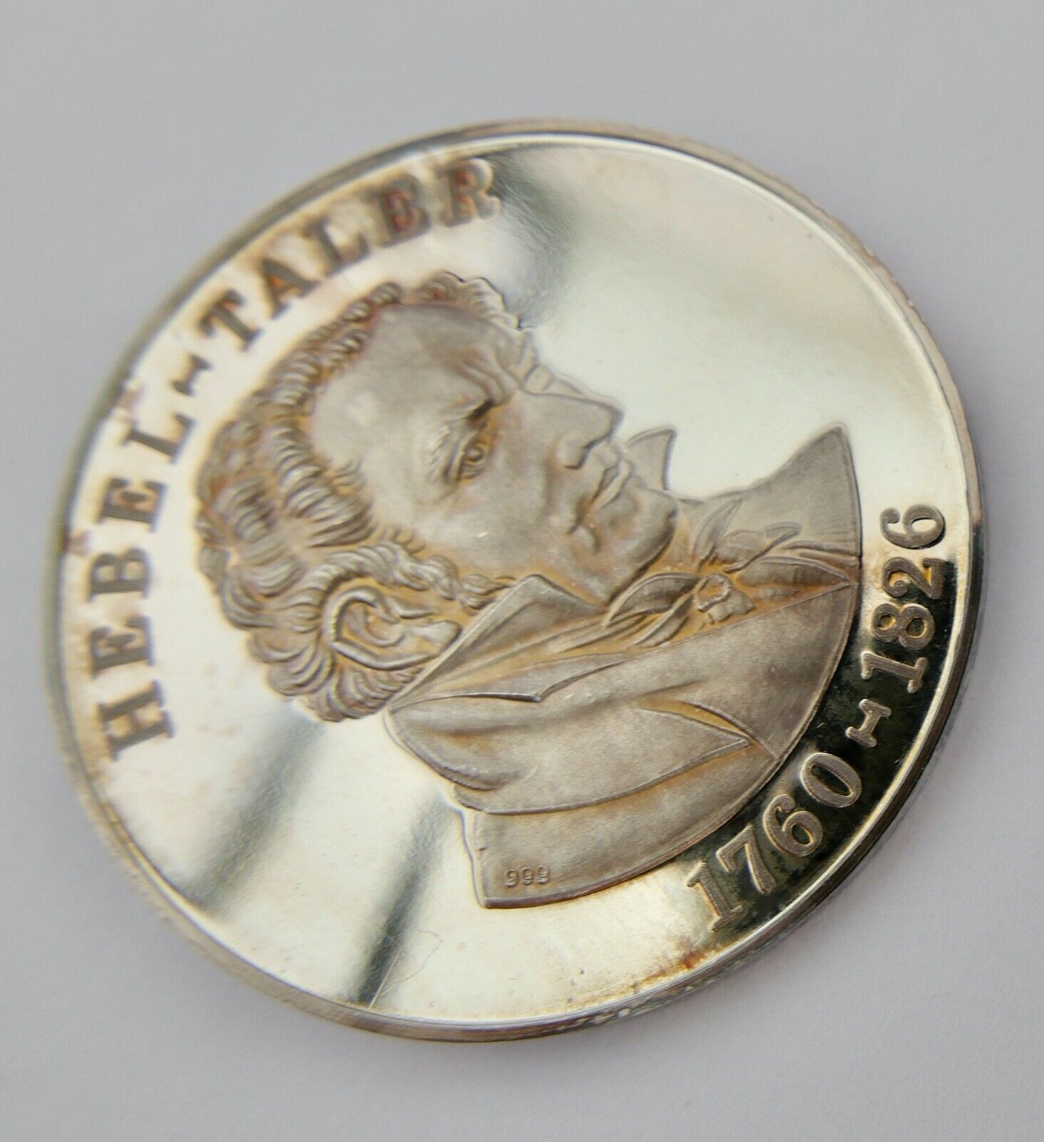 Medaille 1985 Hebel Taler 225. Geburtstag 1760-1826 Johann Peter Hebel 999er PP - Antikhandel-Stuttgart