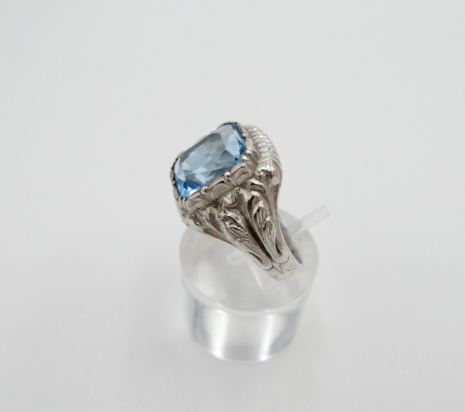 Massiver JUGENDSTIL Herren Damen Ring 835 Silber Gr. 60 floral Glasstein Blau - Antikhandel-Stuttgart