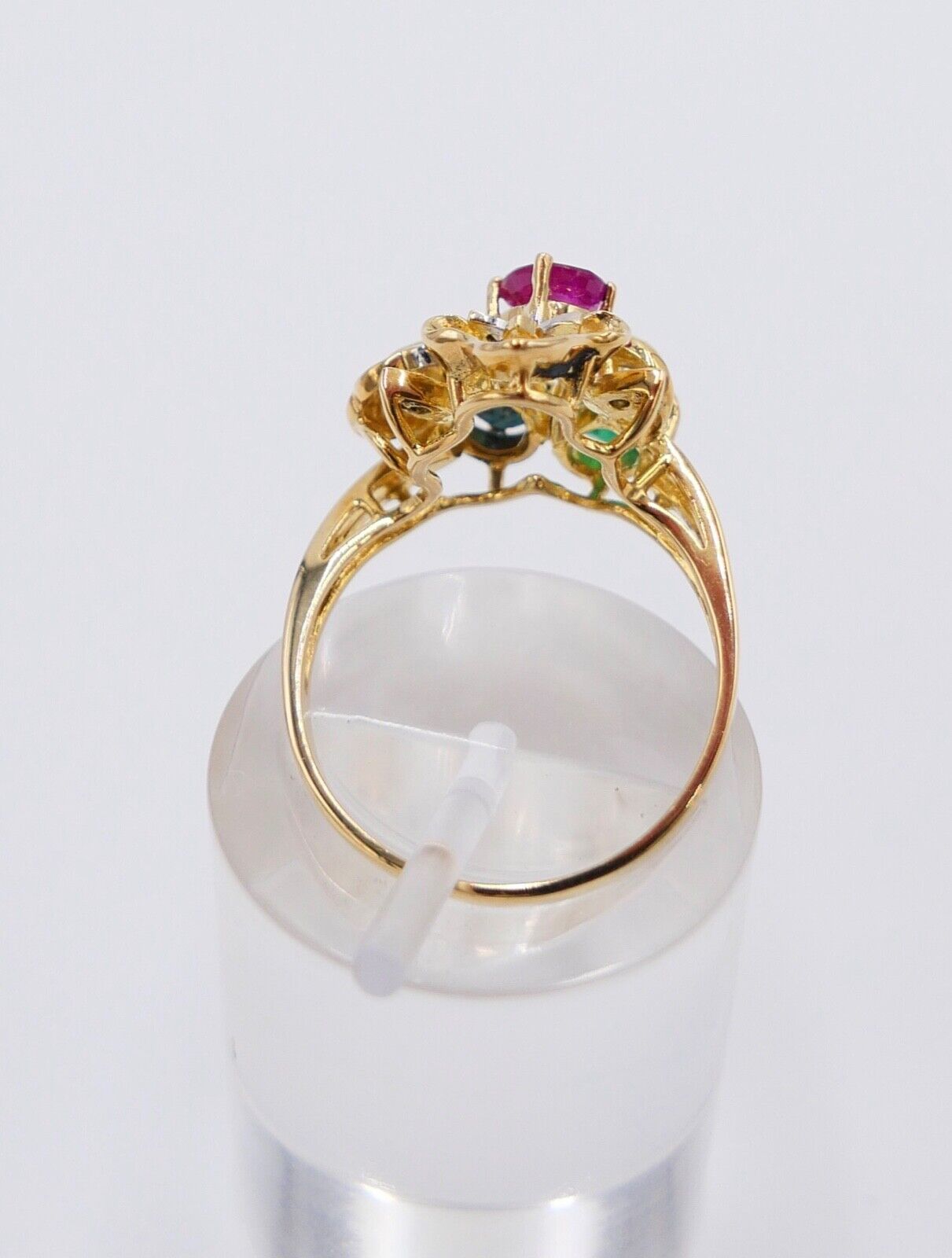 Gelbgold Ring Bunte Edelsteine 585 14K Gr.54 Diamant Smaragd Rubin Saphir 1,11Ct - Antikhandel-Stuttgart