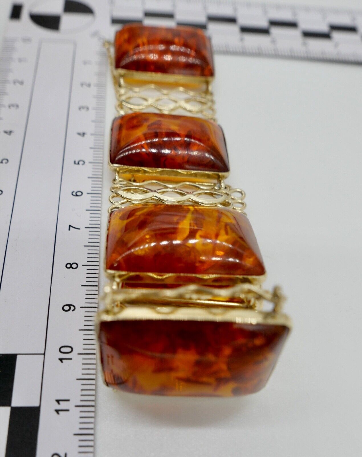 333 Gelbgold FKE Damen Bernstein Glieder Armband 19,3 cm - Antikhandel-Stuttgart