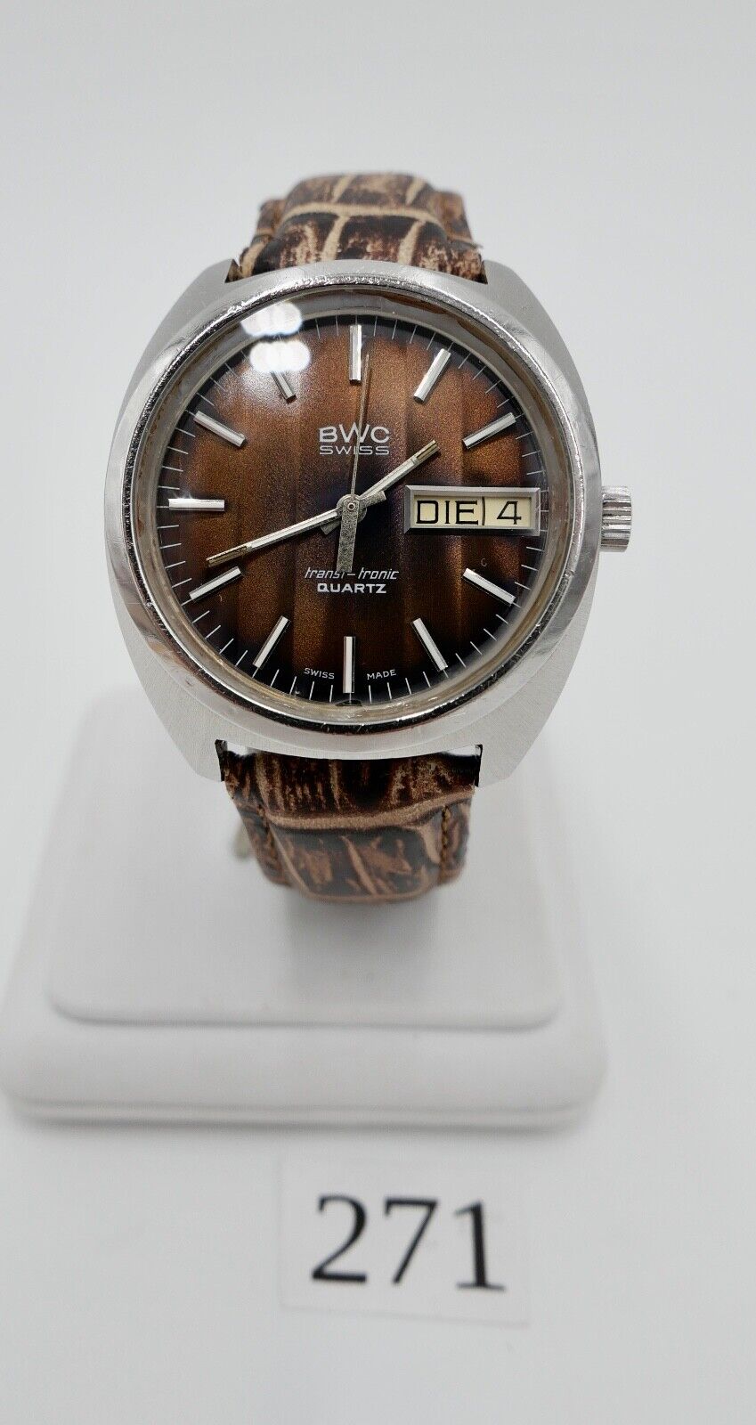 Vintage BWC Transi Tronic seltenes braunes Ziffernblatt Quartz Armbanduhr 1970er - Antikhandel-Stuttgart