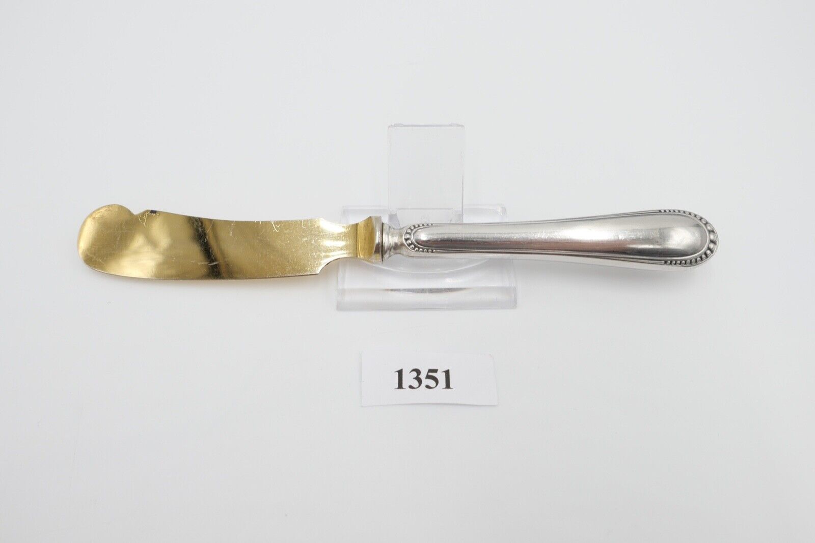 800 Silber Messer vergoldet Buttermesser Käsemesser Perlrand 17,4 cm - Antikhandel-Stuttgart