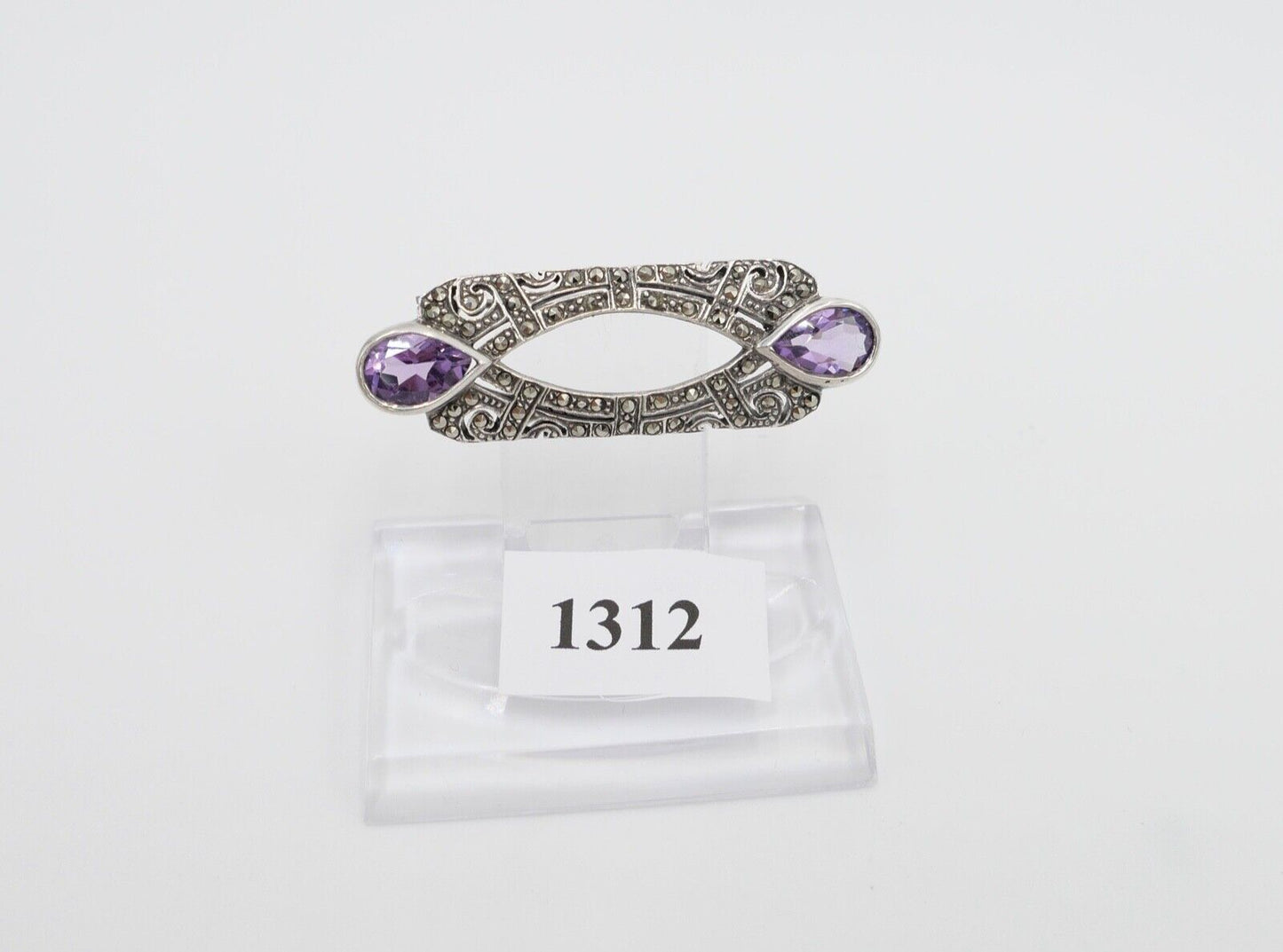 20er 30er Jahre Art Deco Brosche 50 mm Silber 925 Markasit lila Amethyst - Antikhandel-Stuttgart