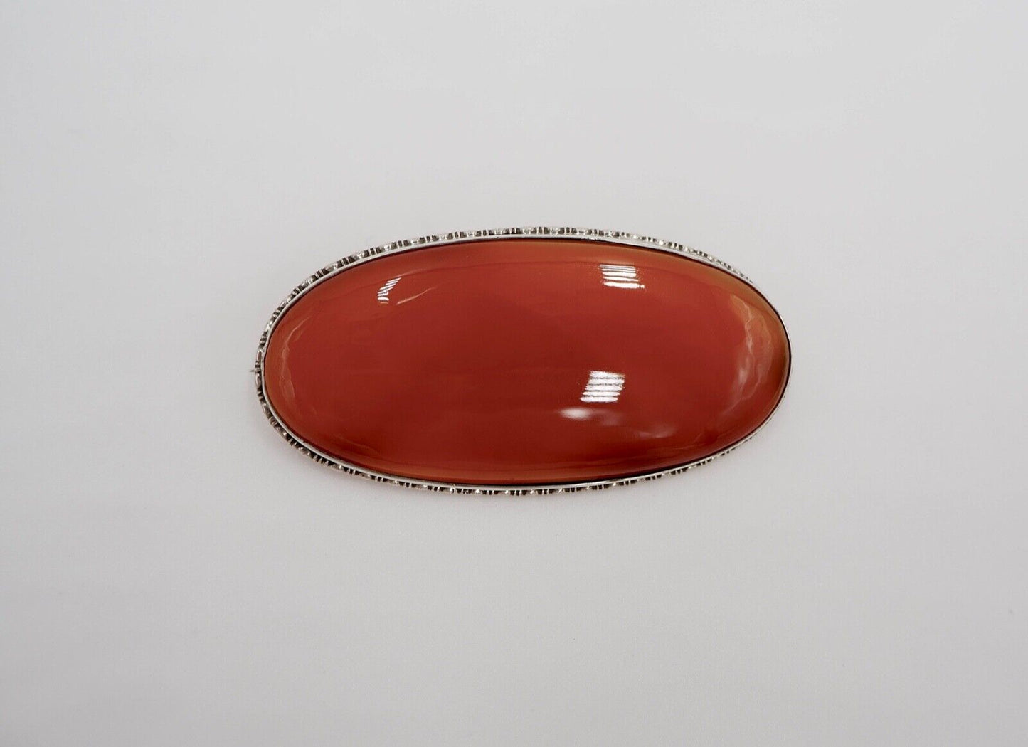 Art Deco 20er 30er Jahre große KARNEOL Silber Brosche 59 mm oval - Antikhandel-Stuttgart