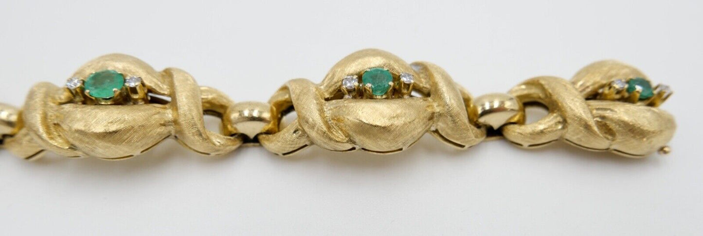 schweres 80er Jahre 750 18K Gelbgold Damen Armband Brillant & Smaragd F.RO 279AL - Antikhandel-Stuttgart