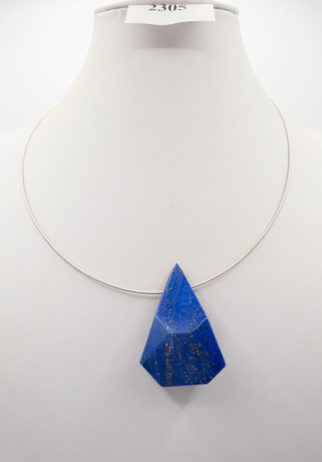 1990er Jahre Silber Draht Collier mit LAPIS LAPISLAZULI Anhänger 45cm - Antikhandel-Stuttgart