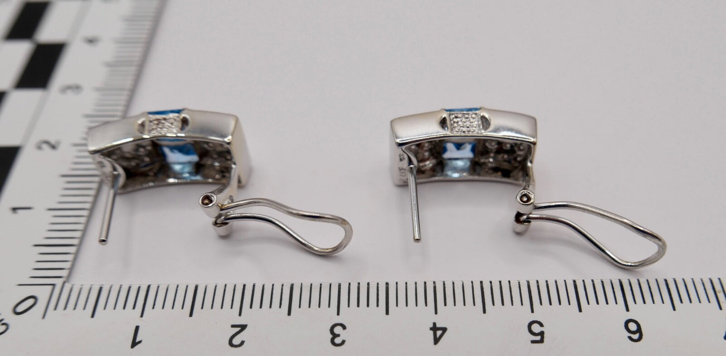 Blautopas & Brillant 750 18K Weißgold Gold Ohrringe 2 Ctw NEUwertig CCF