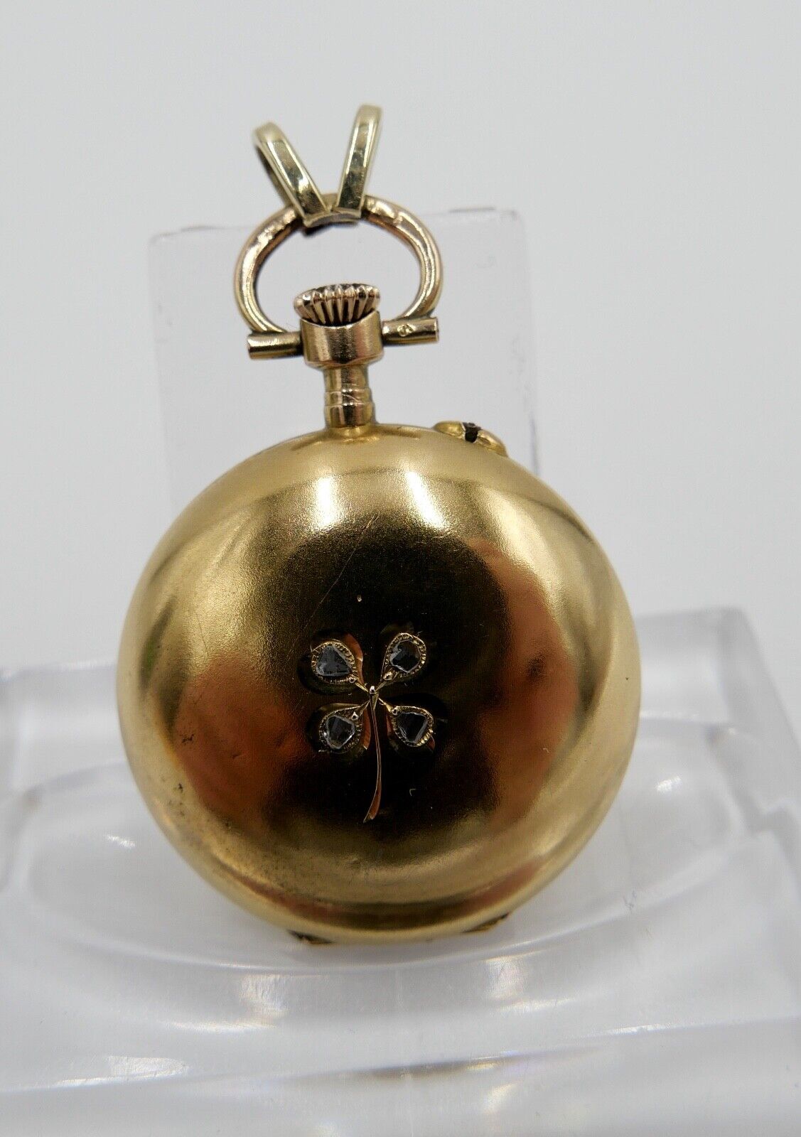 Antike Schweizer Damen Taschenuhr 585 Gold Diamanten im Kleeblatt 56 14K 0,585 - Antikhandel-Stuttgart