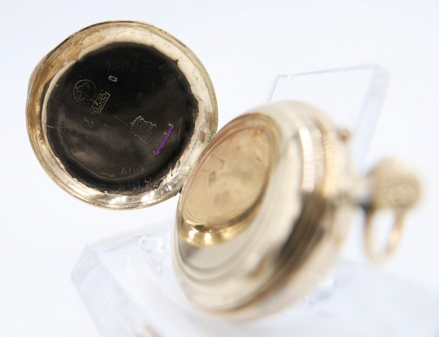 antike Taschenuhr um 1900 Arnold Weber 585 / 14K GOLD 30mm florale Malerei - Antikhandel-Stuttgart