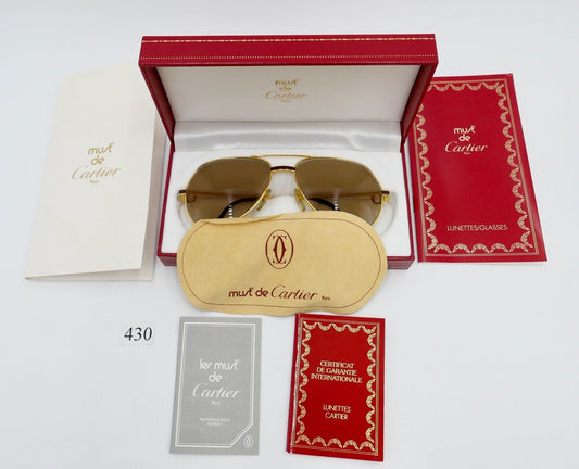 Must de Cartier VENDOME LAQUE 140 59/16 Sonnenbrille / Brille Gold 1980er Etui - Antikhandel-Stuttgart