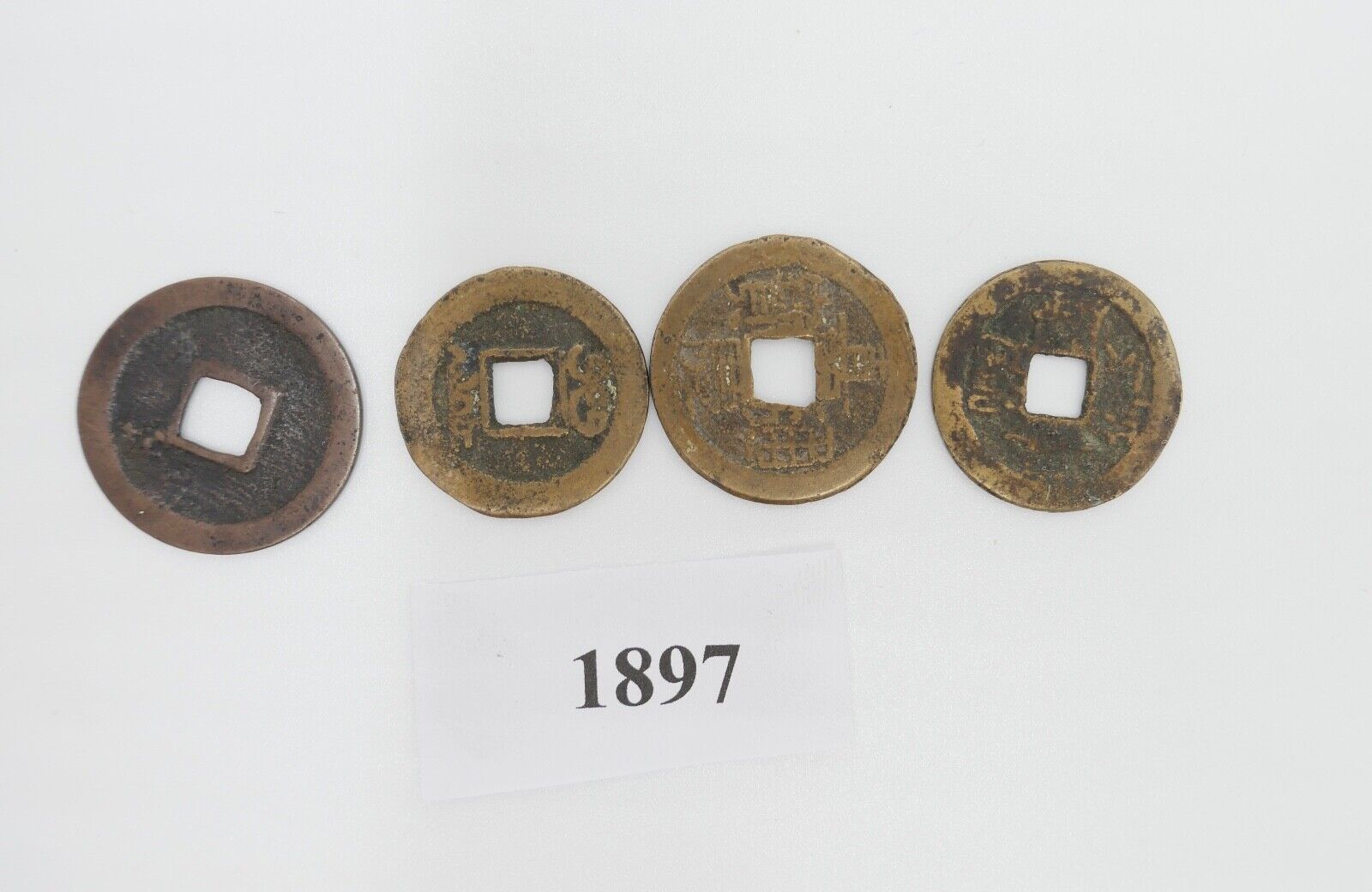 4x alte China Kasch Münzen - Antikhandel-Stuttgart