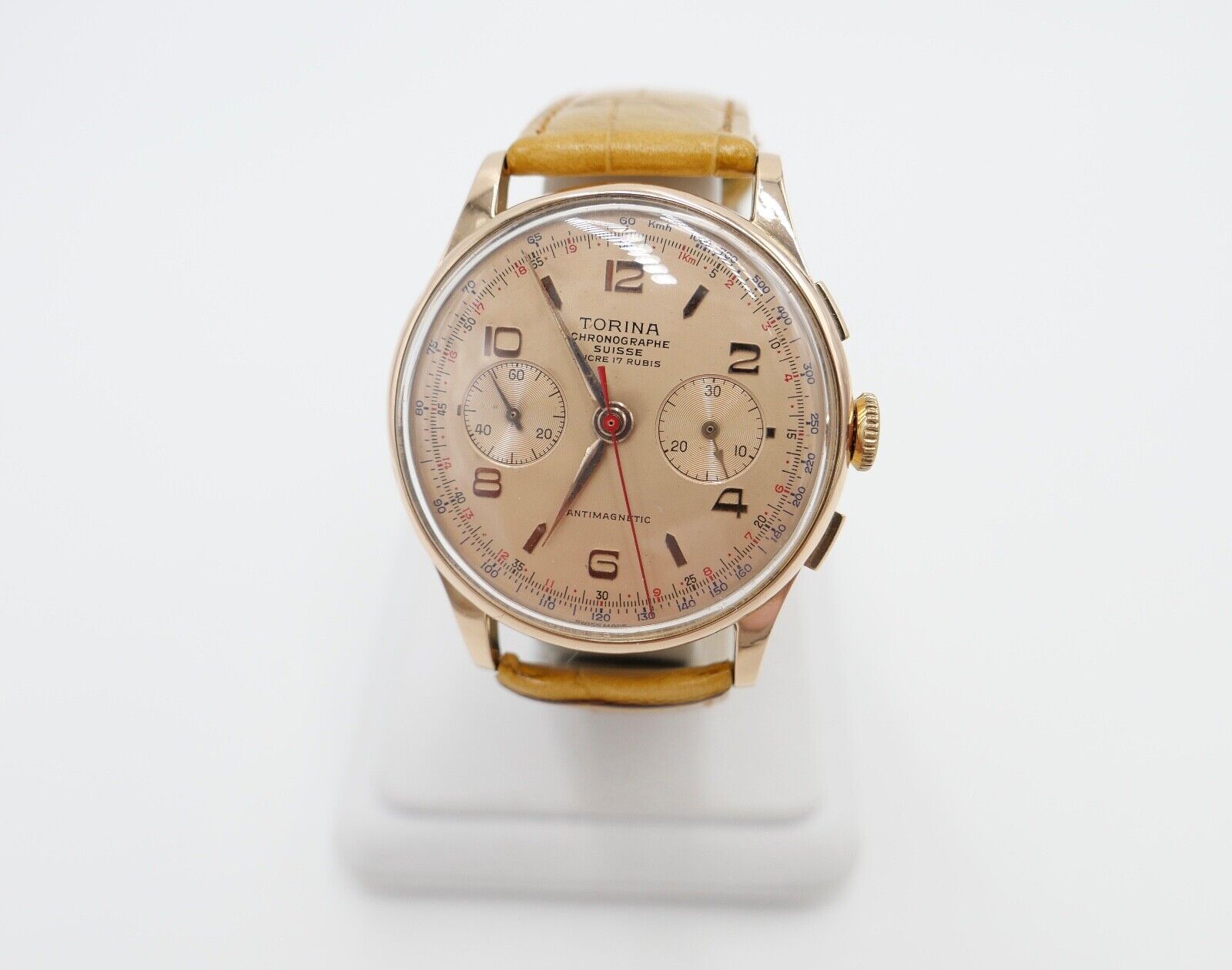 Torina Chronograph 1950er 750 18K Gold Landeron L.248 Herren Armbanduhr Ø 37,5mm - Antikhandel-Stuttgart