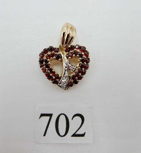Herz Anhänger Granat & Diamant 333 / 8K Gelbgold Ø 19,2 mm - Antikhandel-Stuttgart