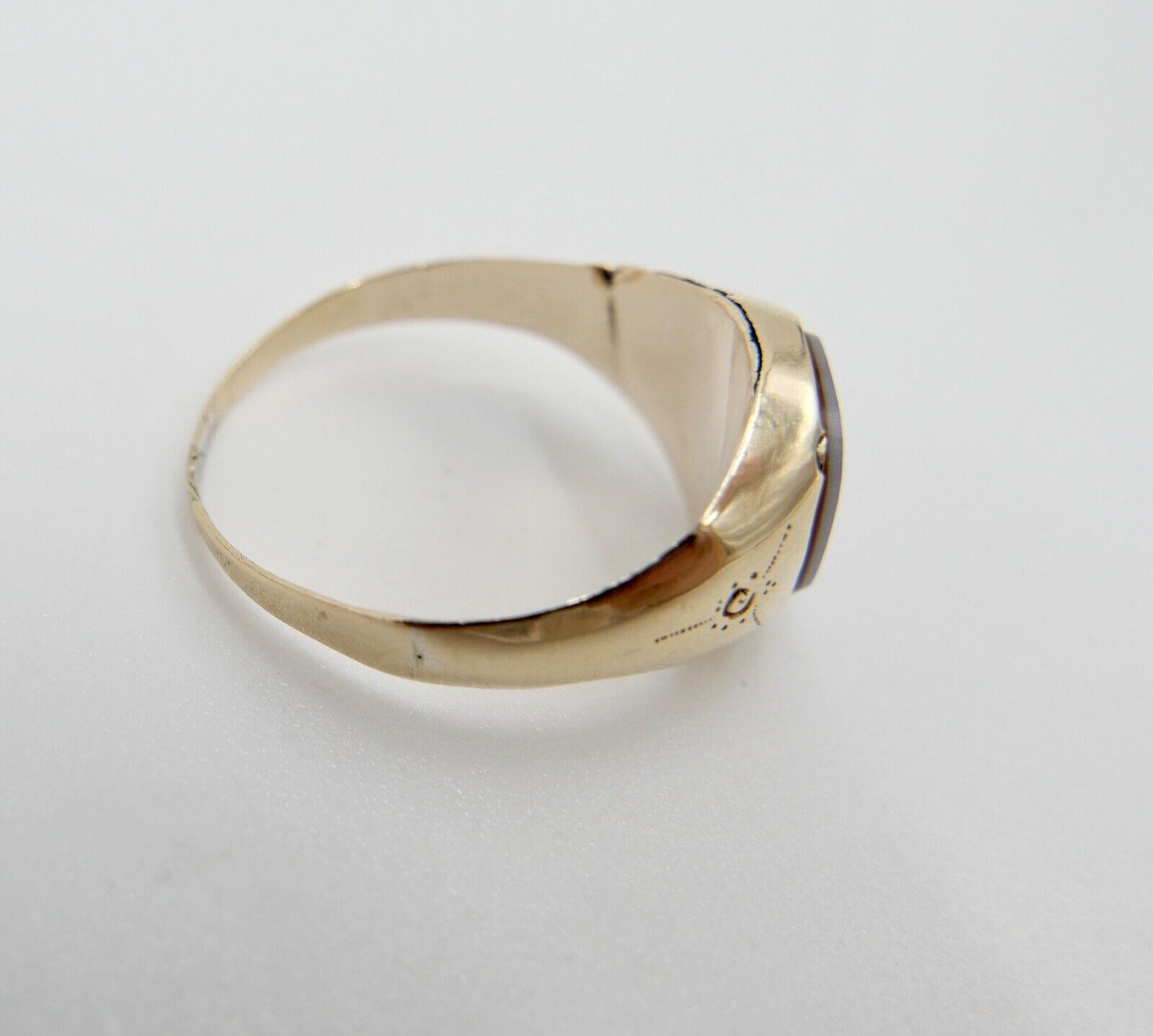 Antiker Jugendstil Siegelring Ring Gold 585 14K Gr. 59 Blauer Achat Lagenstein - Antikhandel-Stuttgart