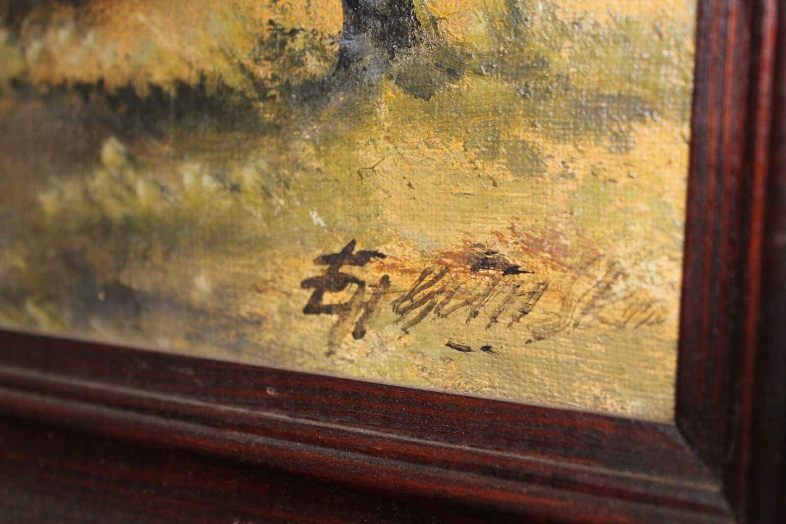 Ölgemälde 69x53cm Landschaft signiert Wald Bach Leinwand - Antikhandel-Stuttgart