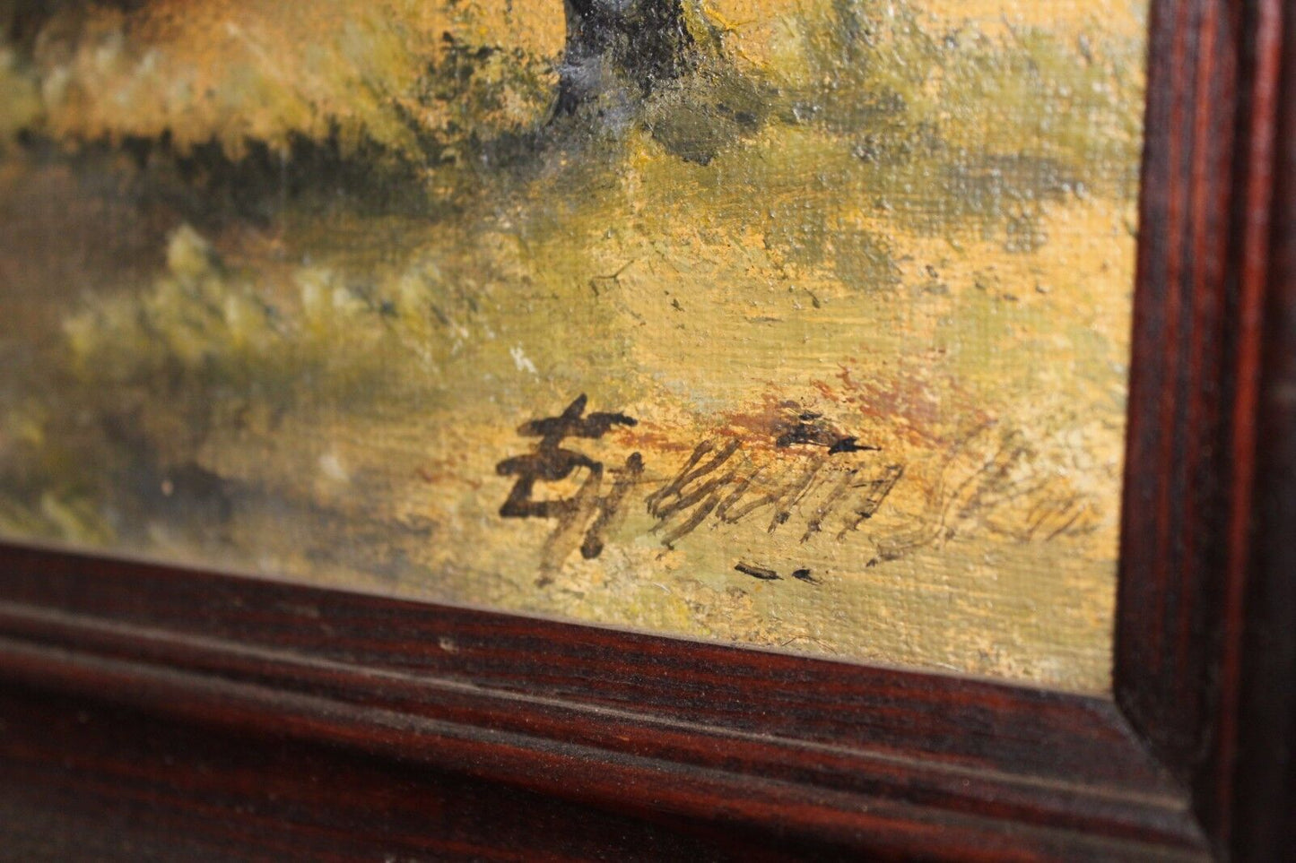 Ölgemälde 69x53cm Landschaft signiert Wald Bach Leinwand - Antikhandel-Stuttgart