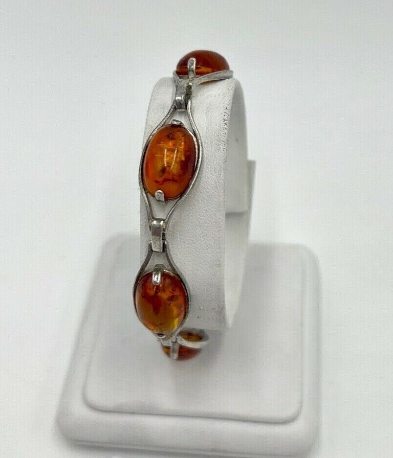 vintage Cabochon Bernstein Armband Gliederarmband Silber - Antikhandel-Stuttgart