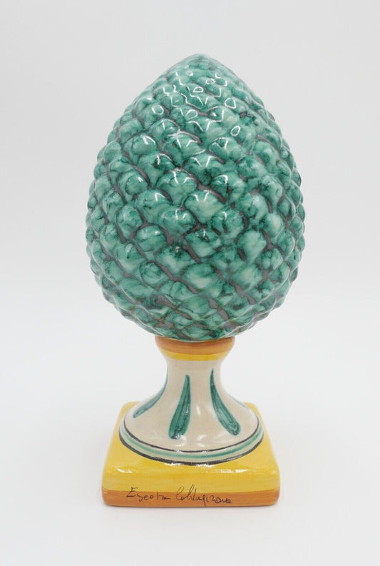 Keramik handbemalt 21 cm Pinienzapfen aus Sizilien / Syrakus 2003 signiert - Antikhandel-Stuttgart