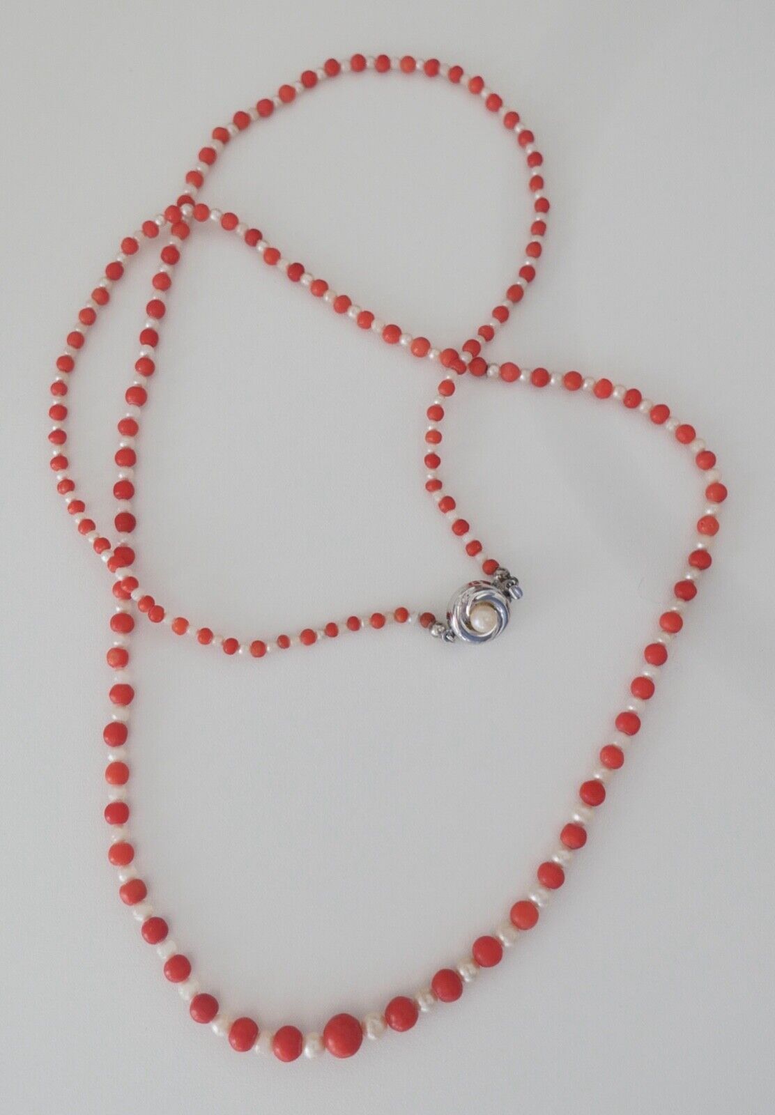 Seltene Korallen / Perlen Mix Kette coral pearl necklace 835 Ø 7,6mm Kugel 83cm - Antikhandel-Stuttgart