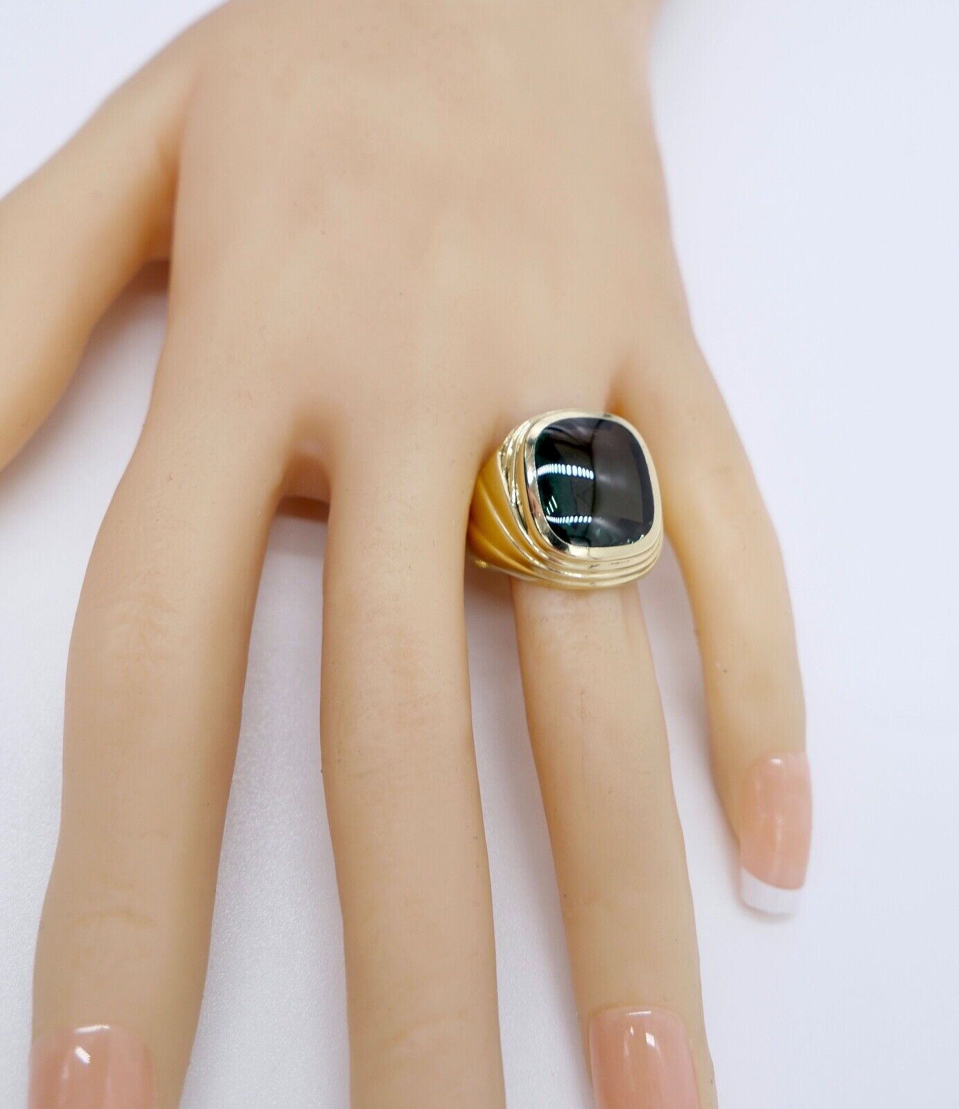 Alter Herren Gold Ring 585 14K Göße 62 mit grünem Turmalin CB - Antikhandel-Stuttgart