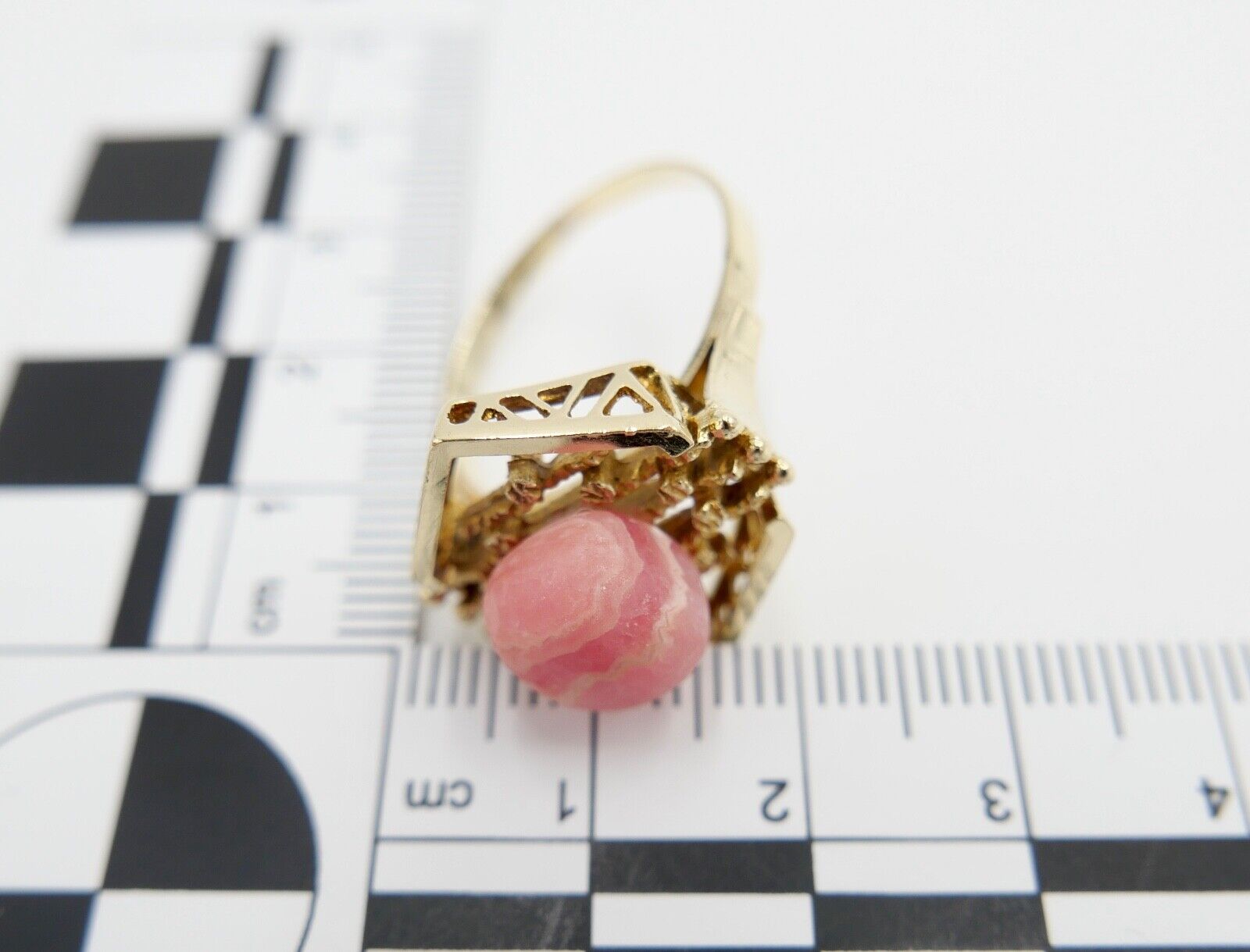 1980er Gold Ring 585 14K mit Rosa Rhodochrosit Gr. 60 Damenring rautenförmig - Antikhandel-Stuttgart
