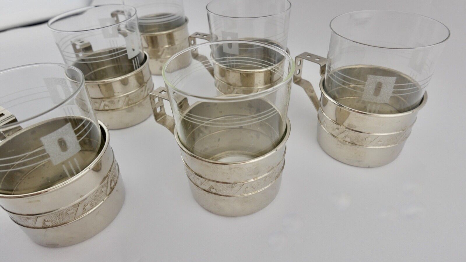 6x Teeglashalter mit Glaseinsatz 50er Jahre - Antikhandel-Stuttgart