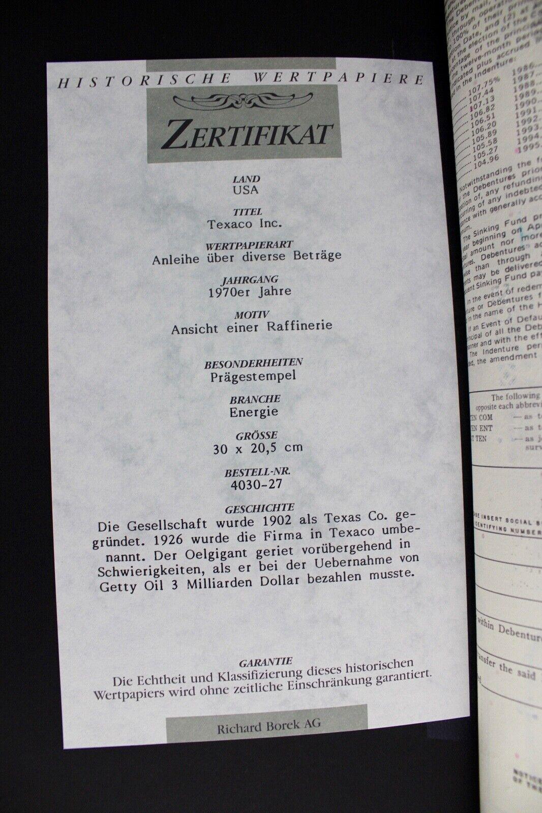Texaco Inc 1976 alte USA Aktie Stock Certificate 5000 Dollars - Antikhandel-Stuttgart