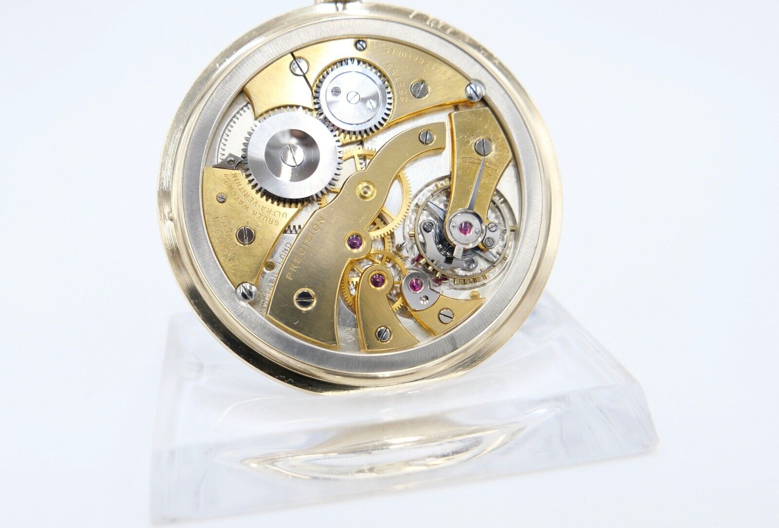 Taschenuhr Alpina Grün 585 / 14K GOLD 45mm Ultra Verithin Precision / UV Uhrwerk - Antikhandel-Stuttgart