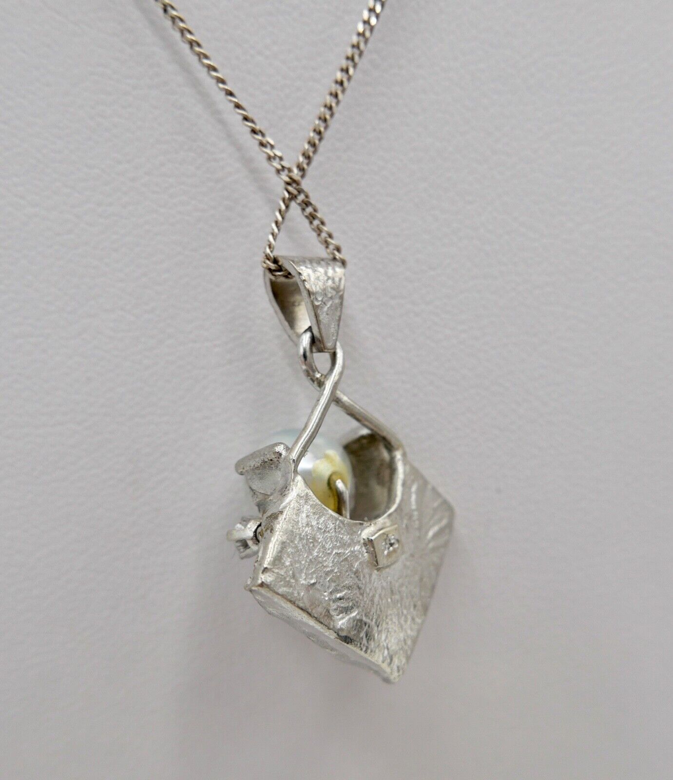 Perle Brillant Saphir Damen Anhänger 585 14K Weißgold aus den 1970er Jahren - Antikhandel-Stuttgart