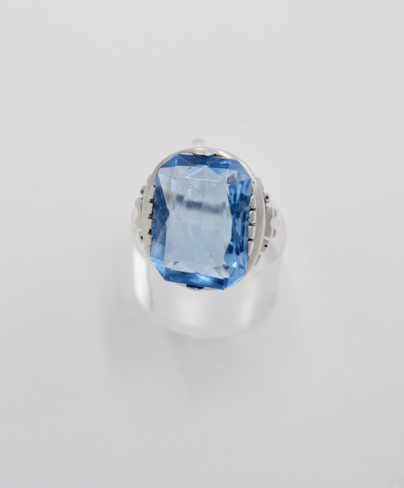 Art Deco Damenring 835 Silber Gr. 59 Glasstein Blau - Antikhandel-Stuttgart