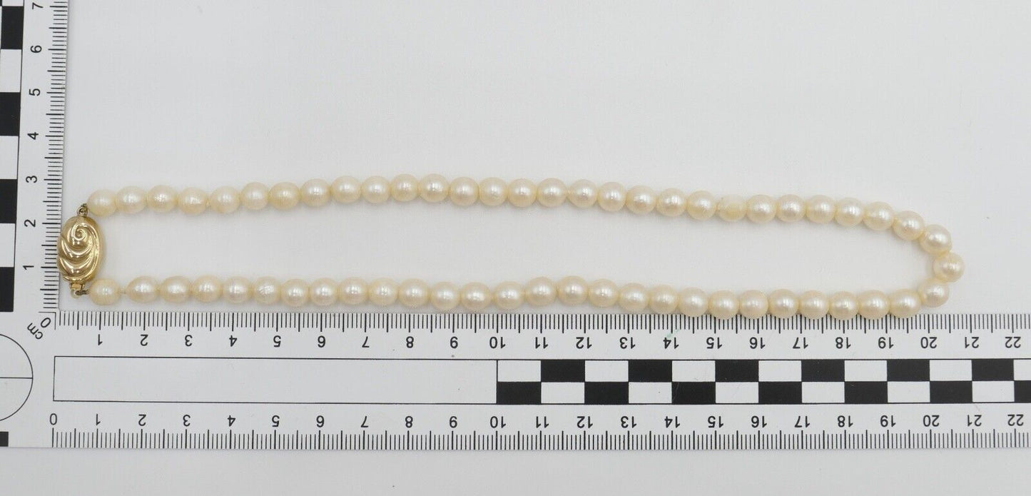 80er Jahre Jka Perlenkette Collier Zuchtperle 43 cm Gold 585 / 14K Perlen Ø 6 mm - Antikhandel-Stuttgart