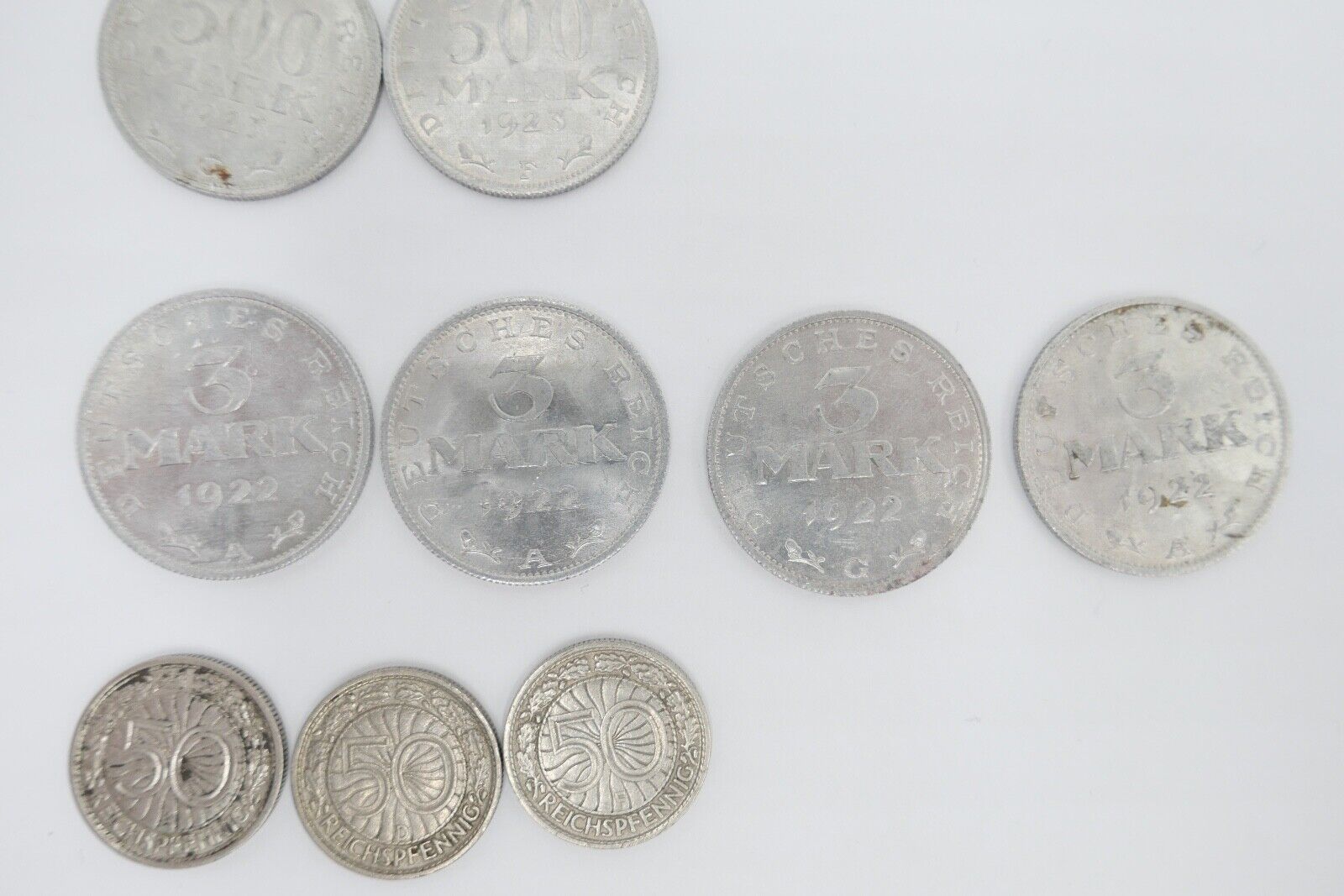 Posten Weimarer Republik 1, 3, 500 Mark 1, 2, 4, 5, 10, 50 Pfennig - Antikhandel-Stuttgart