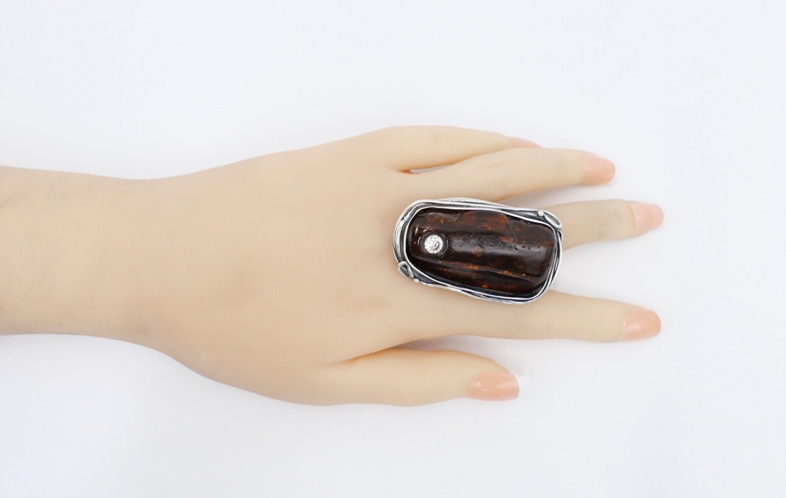 80er Jahre Designer Ring Bernstein Silber 925 Gr. 60 Frauenkopf G Danzig Polen - Antikhandel-Stuttgart