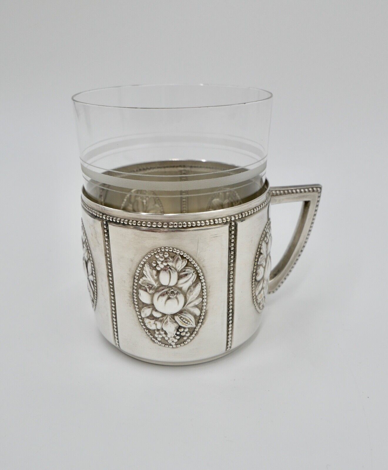 Antiker Jugendstil Teeglashalter mit Glaseinsatz Perlrand WMF um 1900 versilbert - Antikhandel-Stuttgart