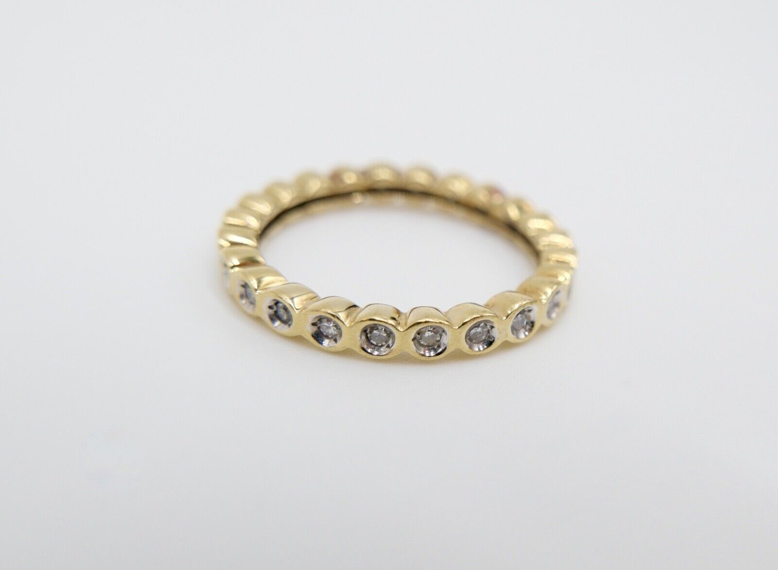 90er Jahre Memory Ring Memoirering Gelbgold Gold 585 14K Zirkonia 0,96 Ct Gr. 60 - Antikhandel-Stuttgart