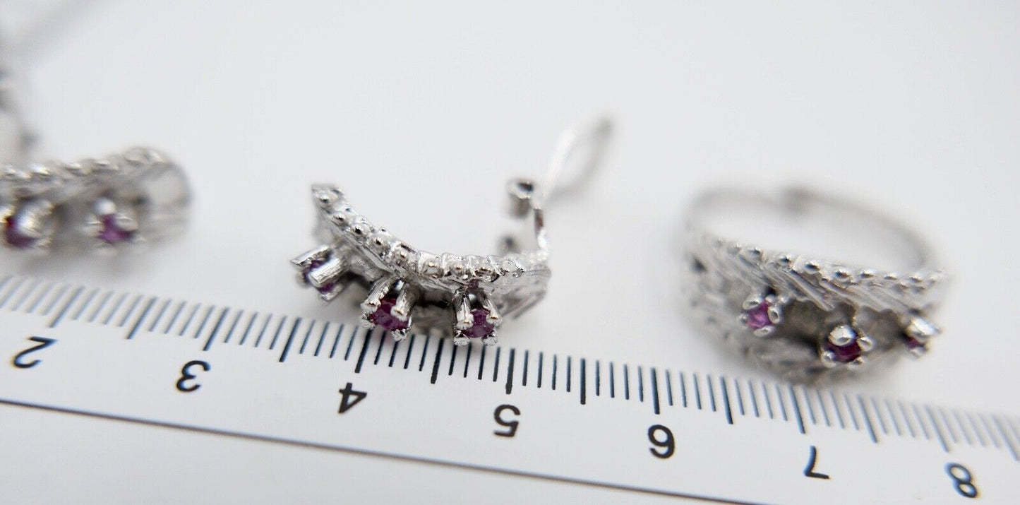 835 Silber Rubin Set " Armband Ring Uhr Ohrringe Collier " 1970er Jahre - Antikhandel-Stuttgart