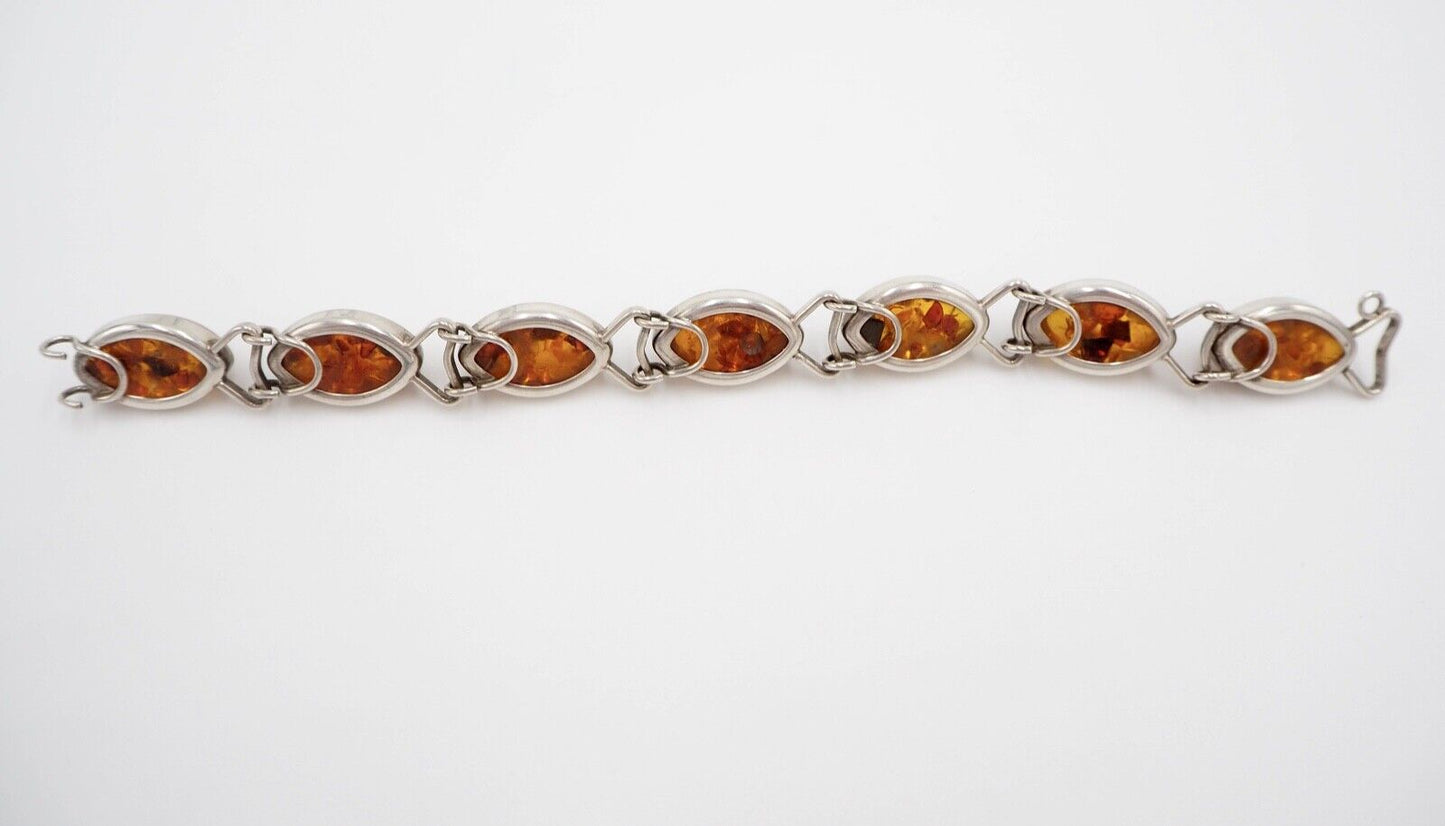 vintage 70er Jahre Cabochon Bernstein Armband Gliederarmband Silber - Antikhandel-Stuttgart