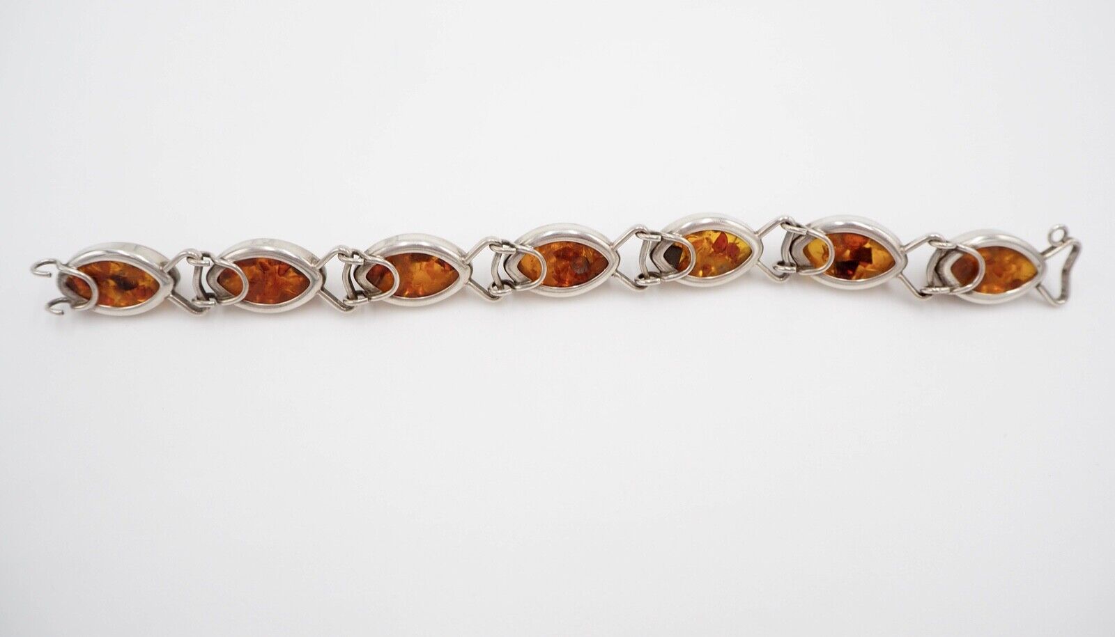 vintage 70er Jahre Cabochon Bernstein Armband Gliederarmband Silber - Antikhandel-Stuttgart