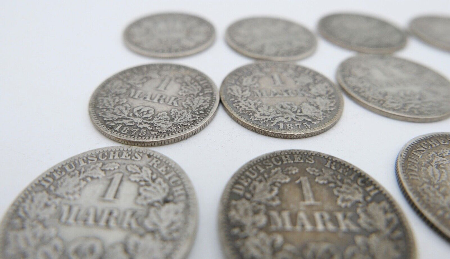 12x 1 Mark Deutsches Reich 1874 - 1880A B G Jäger J.9 Silber in SS - Antikhandel-Stuttgart