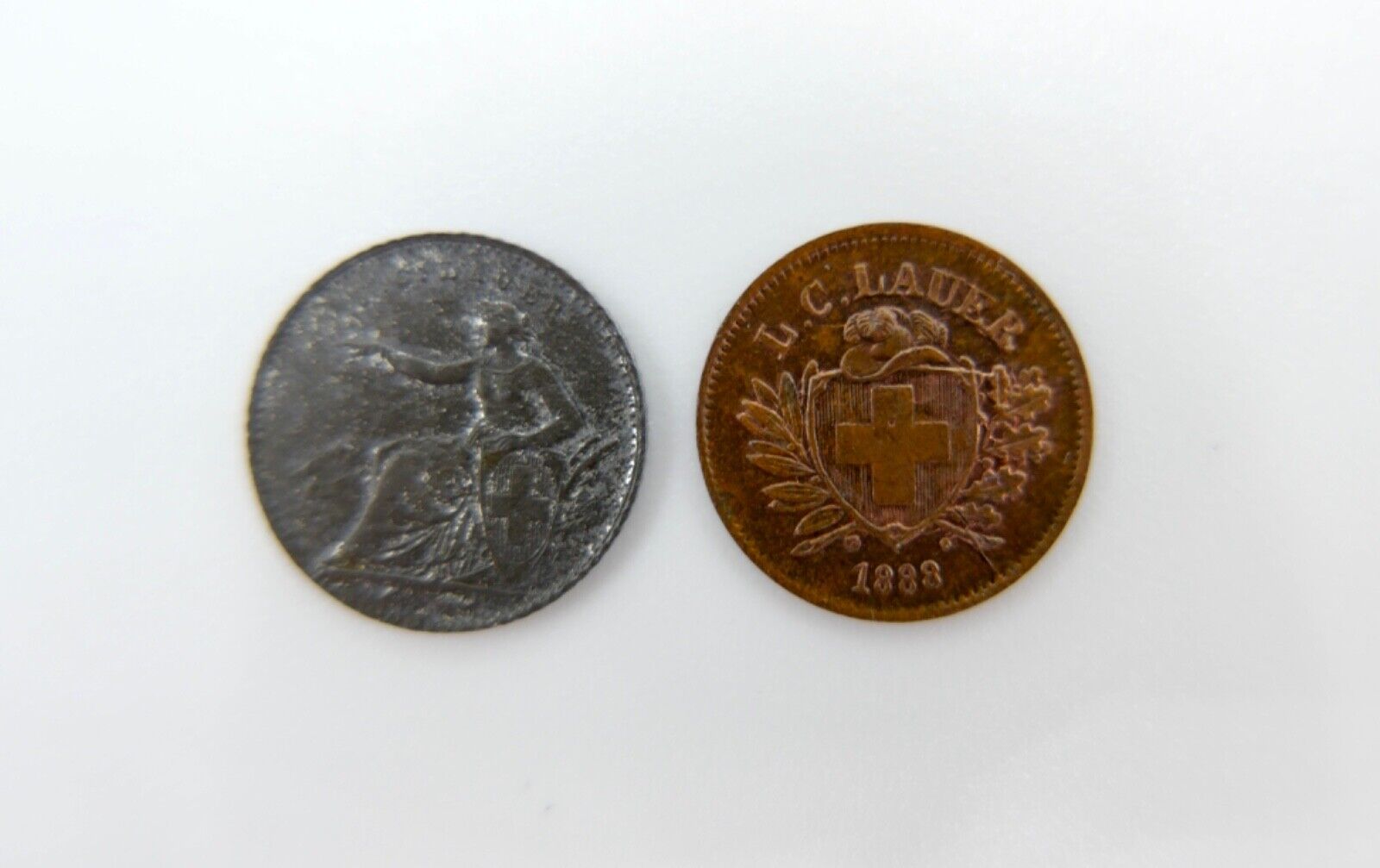 2x L.C. Lauer 2 Rappen & 5 Franken Schweiz 1888 Eidgenossenschaft - Antikhandel-Stuttgart