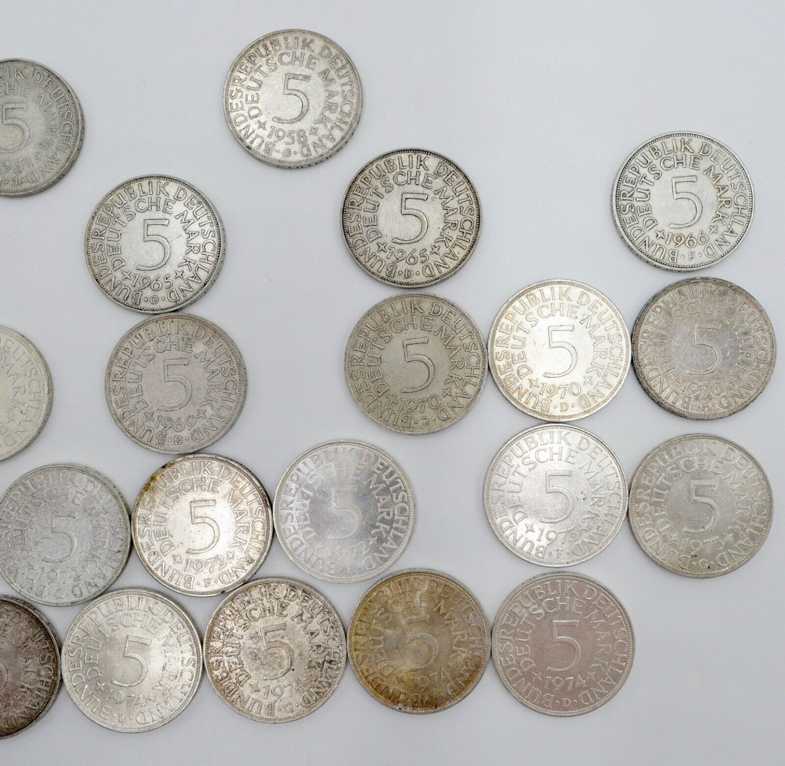 1951-1974 Konvolut LOT 34x 5 DM Silbermünzen J.387 Silberadler PP Heiermann - Antikhandel-Stuttgart