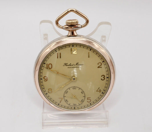 HERBERT MAYER Augsburg Open Face 800 Silber Taschenuhr RW Robert Winter 50mm - Antikhandel-Stuttgart