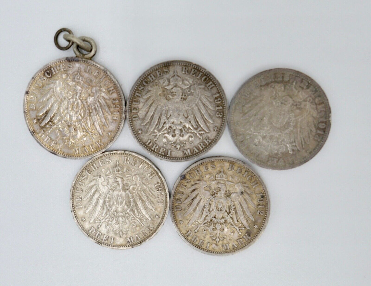 5 Stück 3 Mark 1910-1913 Deutscher Preussen Württemberg Sachsen Lot Konvolut - Antikhandel-Stuttgart