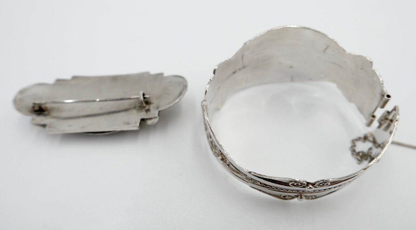 Schmuckset Silber Armband & Brosche Arabische Schrift bracelet brooch Armreif - Antikhandel-Stuttgart