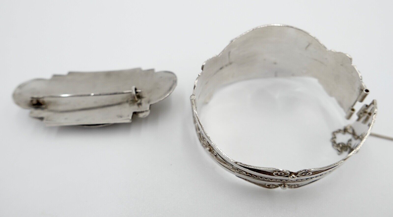 Schmuckset Silber Armband & Brosche Arabische Schrift bracelet brooch Armreif - Antikhandel-Stuttgart