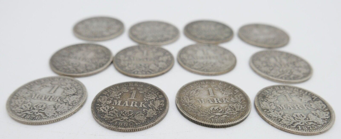 12x 1 Mark Deutsches Reich 1874 - 1880A B G Jäger J.9 Silber in SS - Antikhandel-Stuttgart