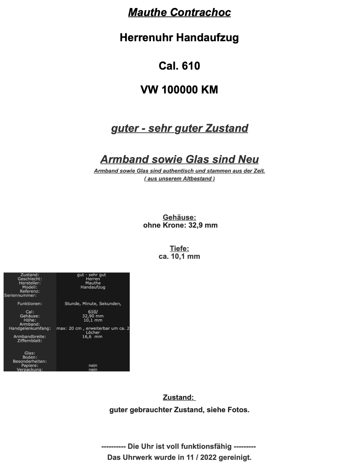 50er Jahre MAUTHE Contrachoc VW 100000 KM Herrenuhr Handaufzug Cal. 610 - Antikhandel-Stuttgart