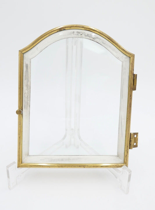 alte Glastür / Glasöffner Messing Kaminuhr Tischuhr facettiertes Glas Ersatzteil - Antikhandel-Stuttgart