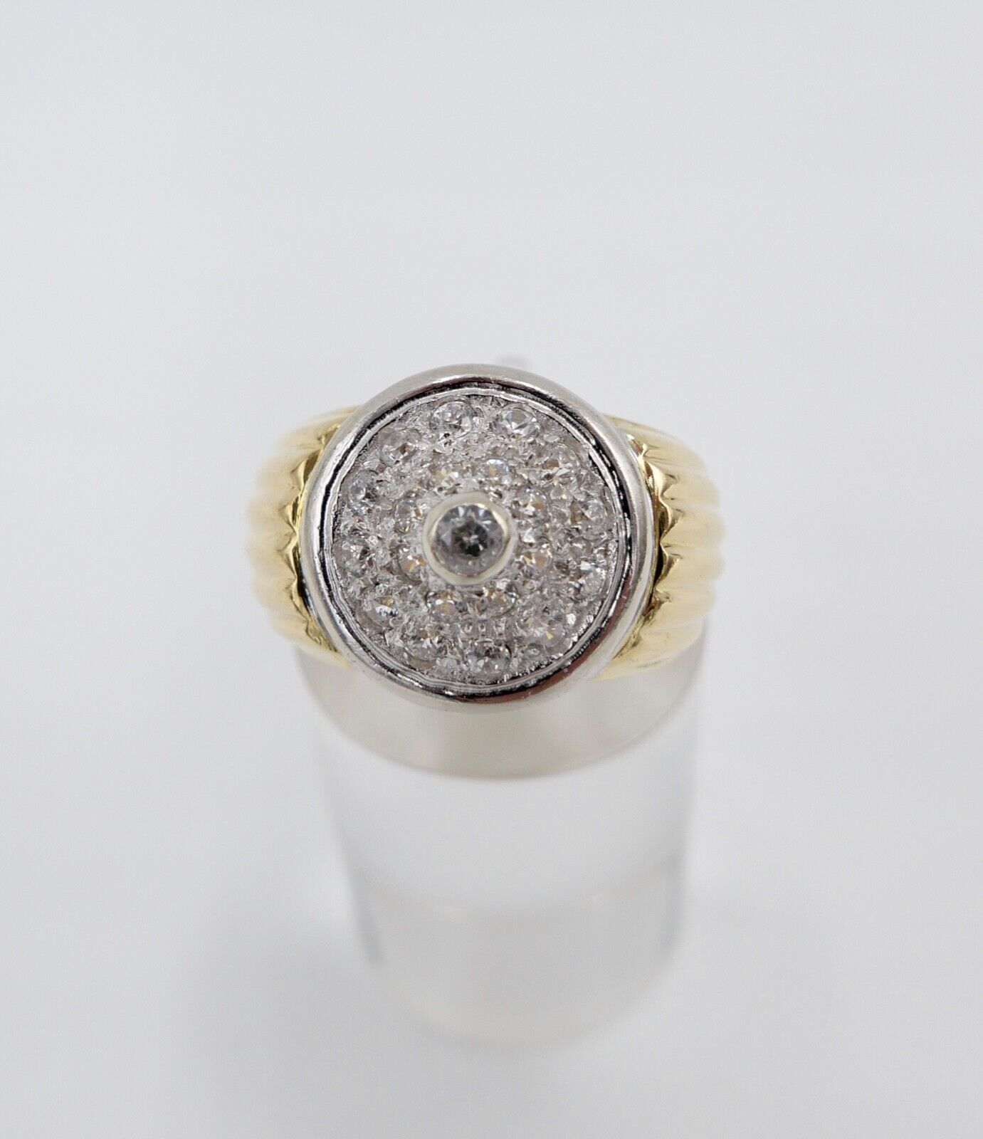 80er Jahre Goldring MASSIV Damenring Statement Ring Gold 750 18K Zirkonia Gr. 59 - Antikhandel-Stuttgart